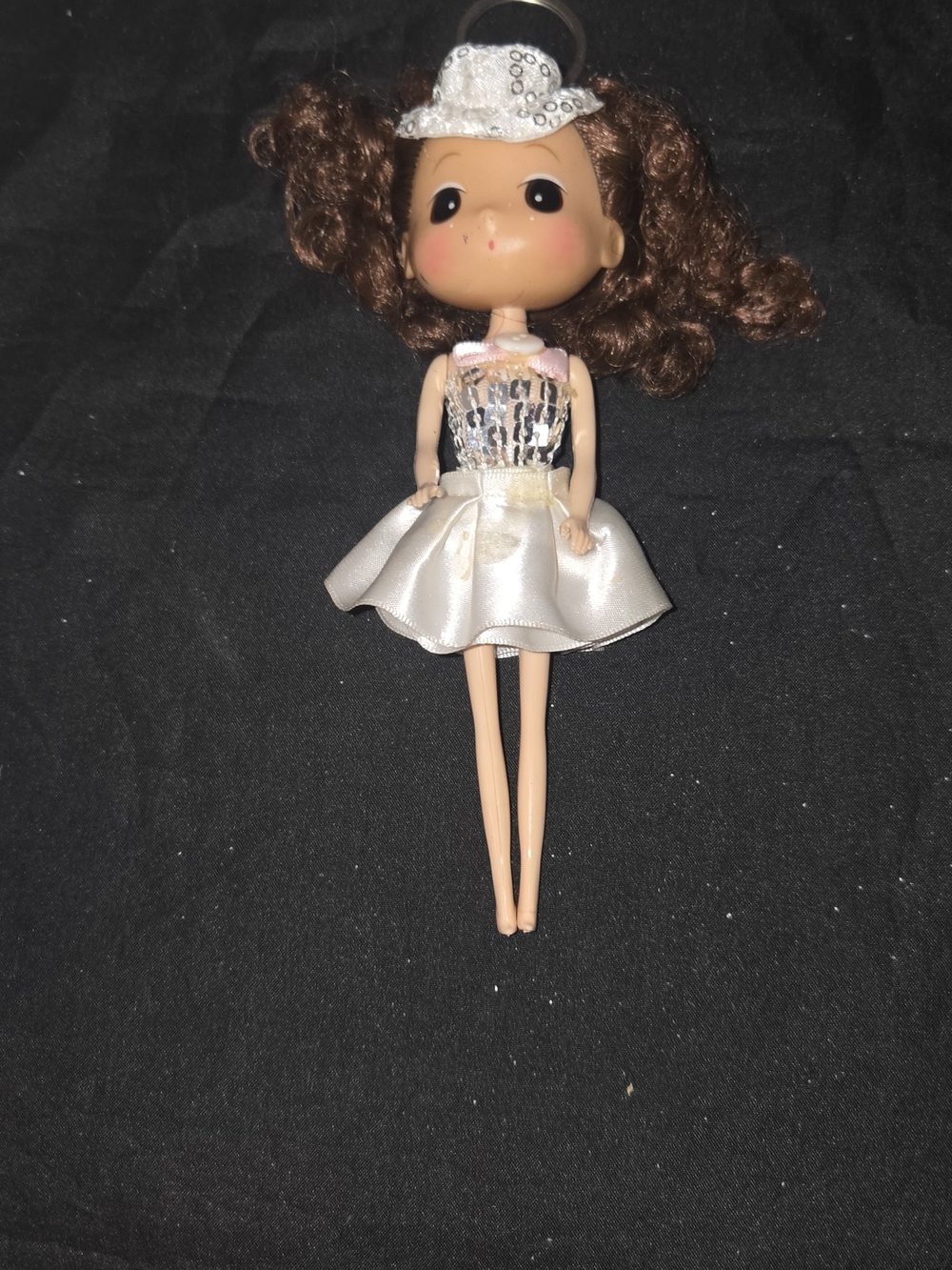Cute Ddung Style Korean Fashion Doll Keychain White Sequin Dress Braid